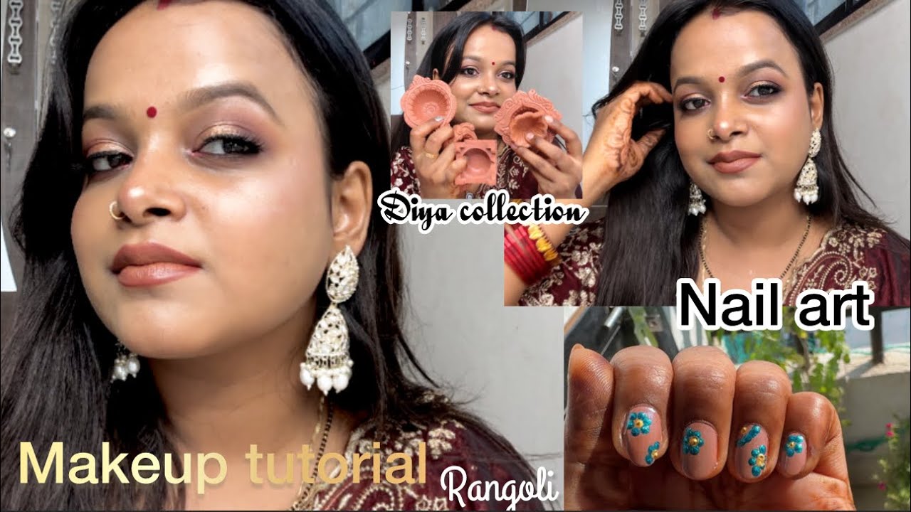 Makeup look 😘// Nail art 💅// diya 🪔 collection// rangoli 😍❤️😘🧿
