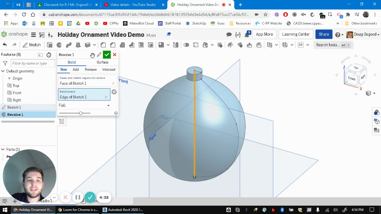 Holiday Ornament in Onshape (Revolve Tool)