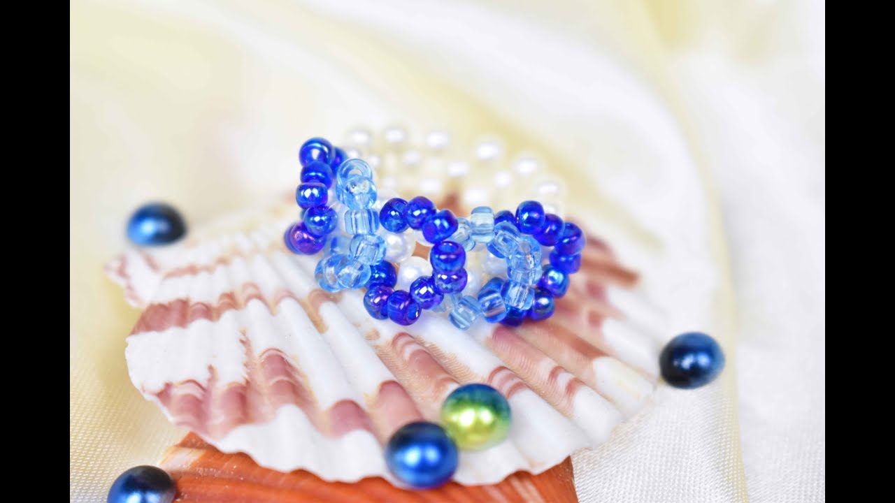 Beebeecraft DIY Blue Heart Beaded Ring with Pearl Beads