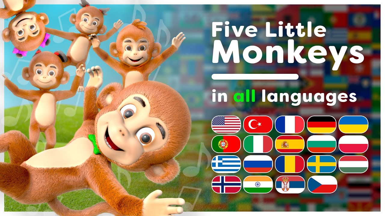 Five Little Monkeys ! | All languages! | Multilanguage Kids Song | Hey Kids Worldwide