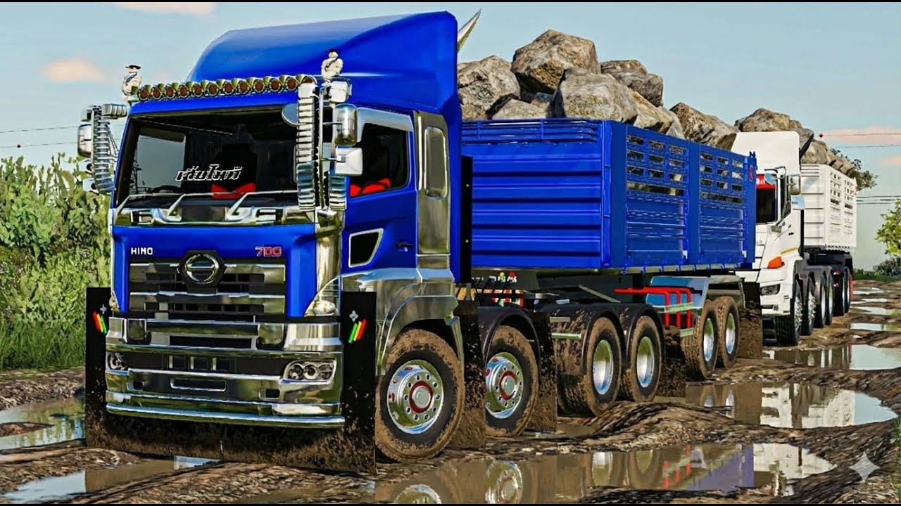 Грузовик-тягач S700, полностью загруженный камнями, доставляет их клиенту из карьера. (Симулятор ...