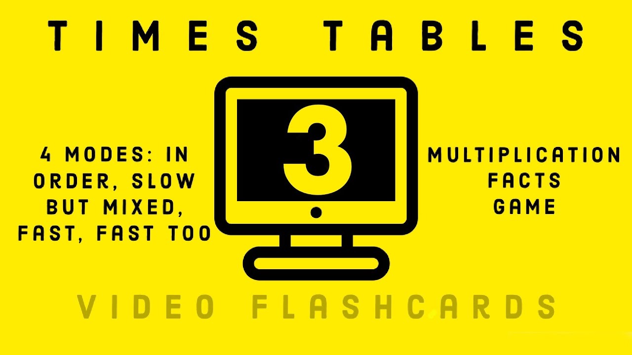 3 times tables flashcards /multiplication facts game/MODES: in order, slow but mixed, fast, fast too