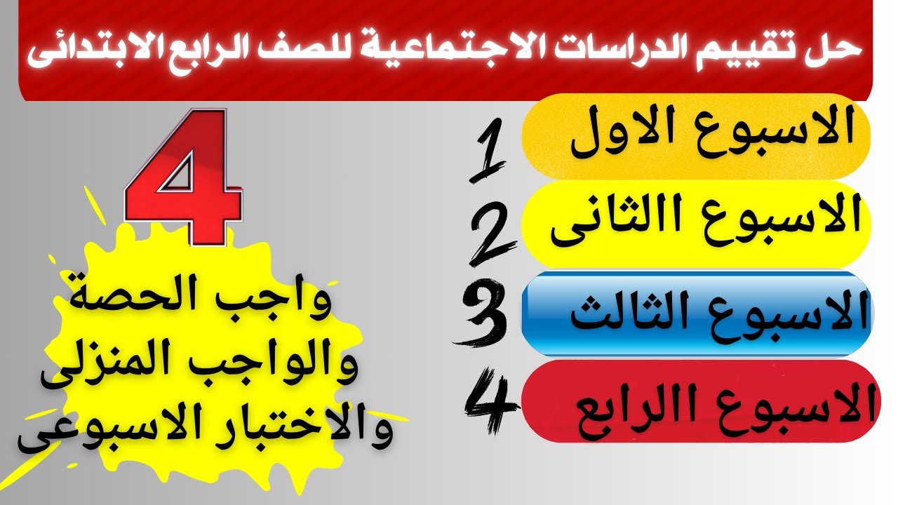 حل تقييم الاسبوع الاول والثانى والثالث والرابع دراسات اجتماعية رابعة ابتدائى