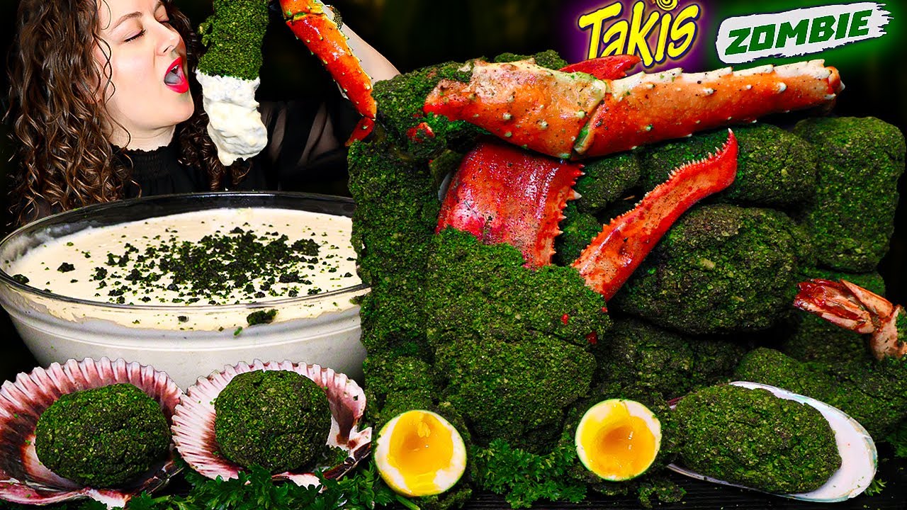 CRUNCHY ZOMBIE TAKIS & KING CRAB SEAFOOD BOIL MUKBANG | Deshelled Lobster ASMR