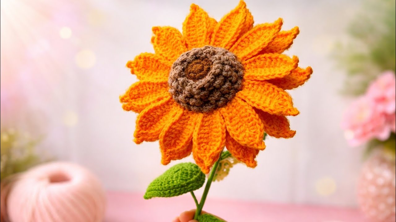 🌻 Girasol realista a crochet | Parte 1 Pétalos y hojas SIN alambres 🧶 sunflower/tutorial