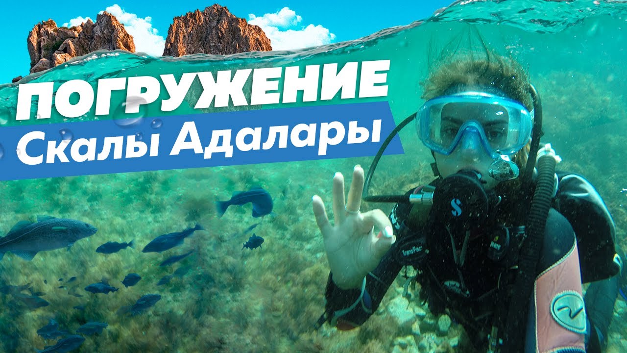Дайвинг в Крыму. Погружение в Гурзуфе.  Подводный мир. Медведь гора Аю-Даг и скалы Адалары.