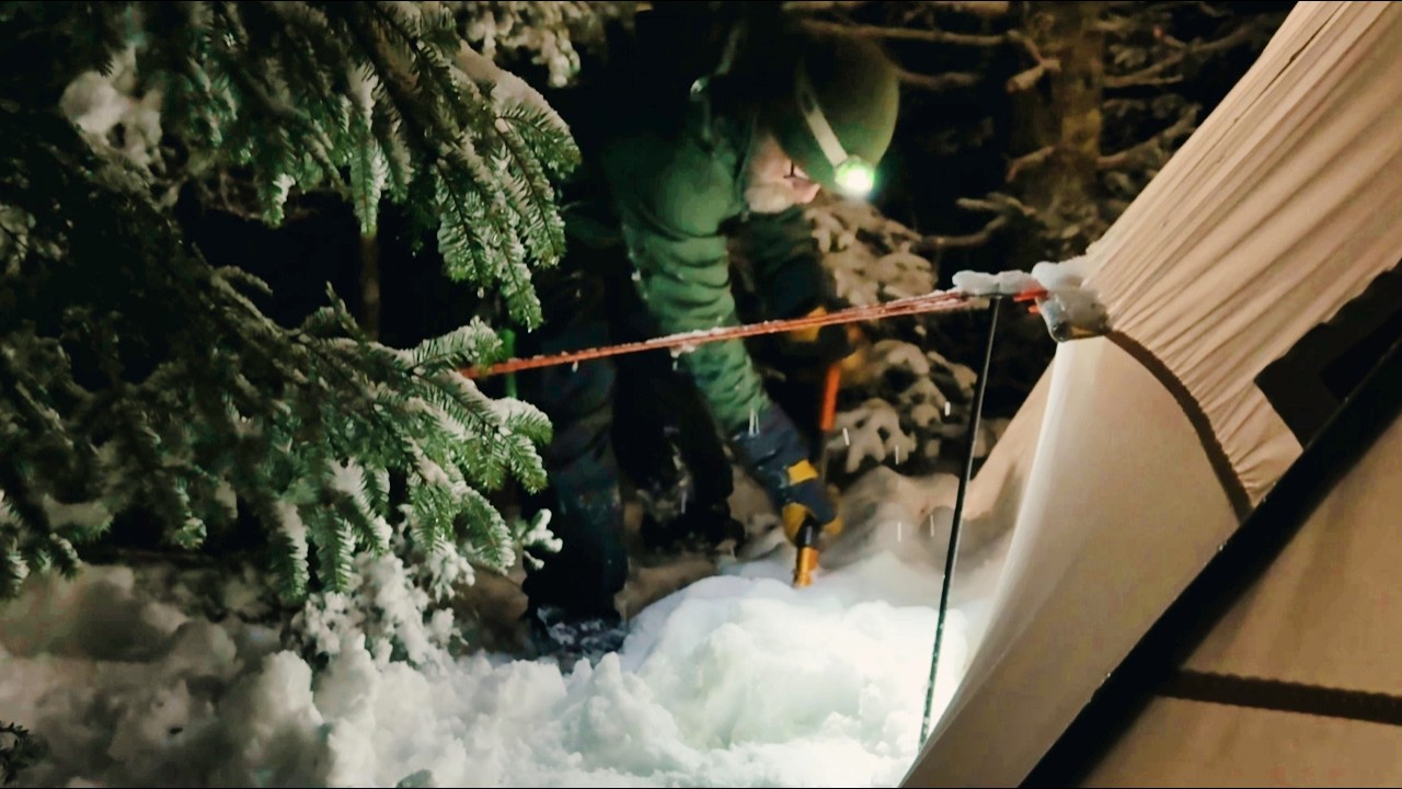 Wilderness Winter Camping on a Snowy Night!