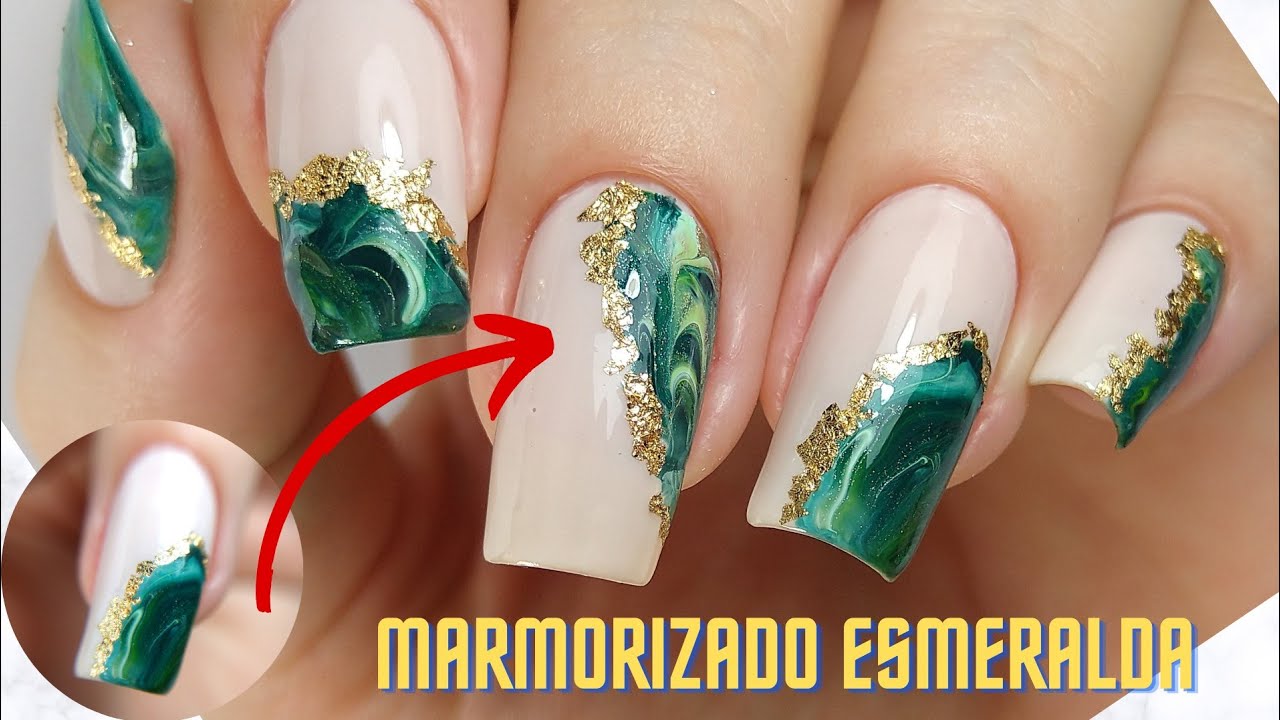 NUNCA FOI TAO FÁCIL FAZER ESSE EFEITO NAS UNHAS!!! | MARMORIZADO ESMERALDA SUPER FÁCIL