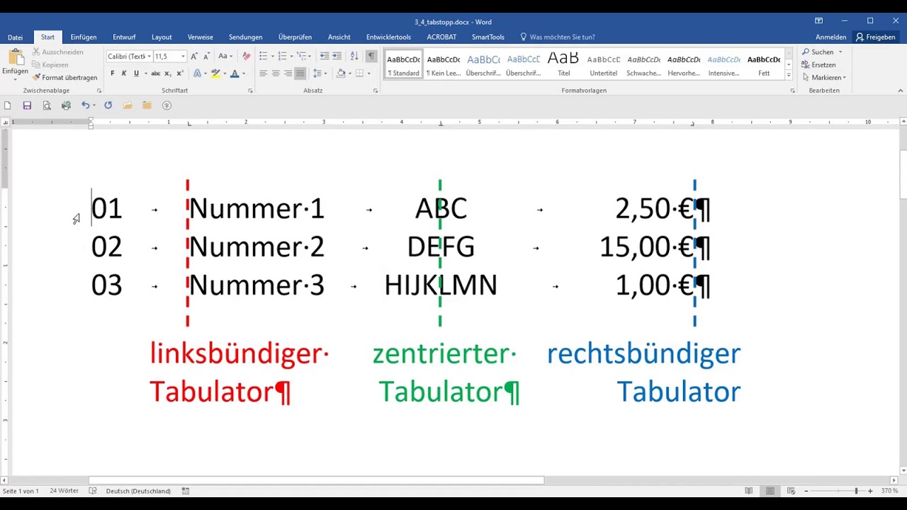 Tabulatoren in Word