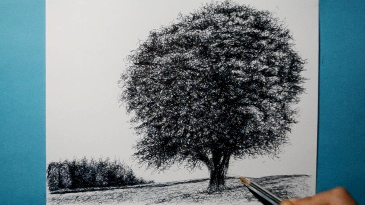 Drawing a Tree Landscape / Ballpoint Pen / Scribble Art Therapy / Day 019