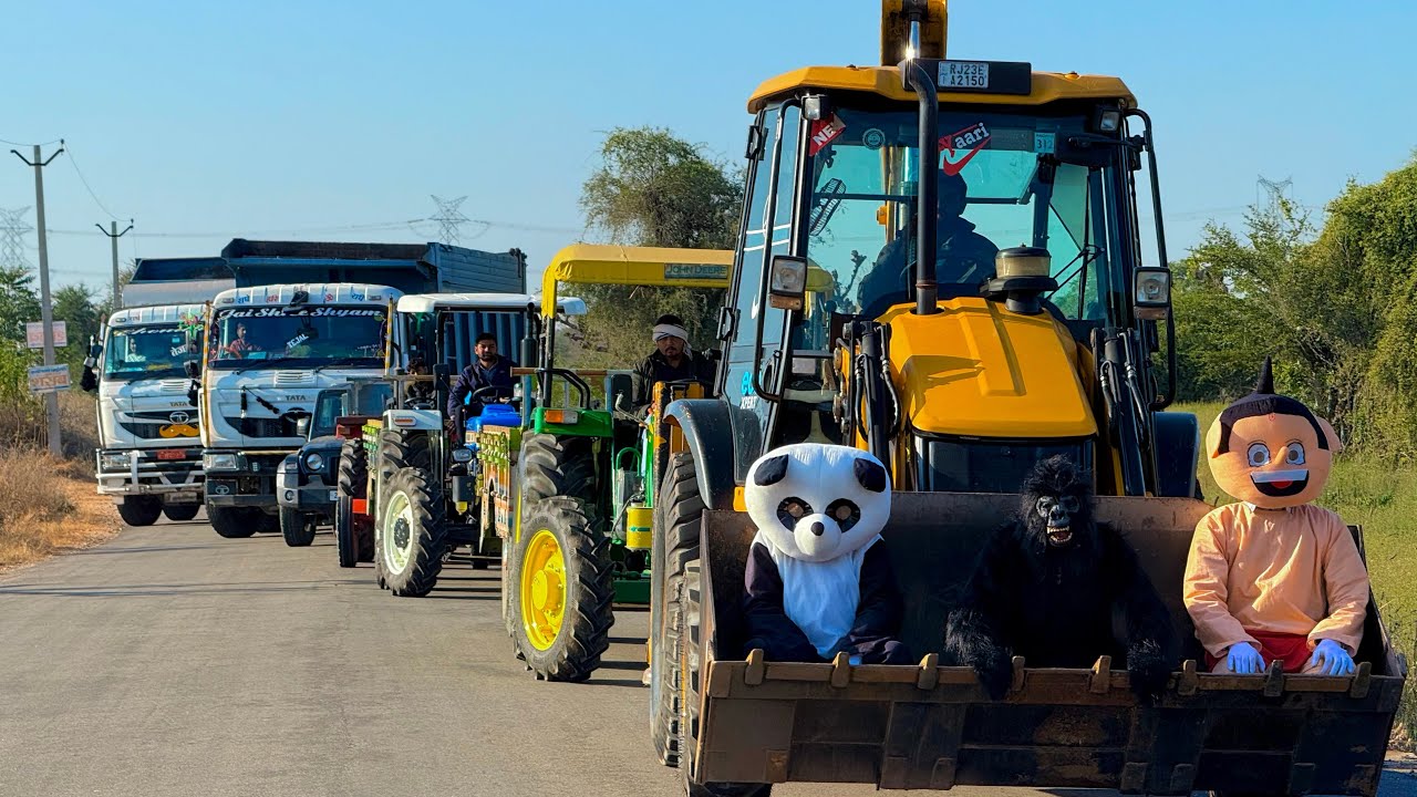 Jcb 3dx loading Mud in TATA Tippers Tractors Swaraj 855F New Holland 3630 Tractor 4x4 jcb Thar Truck