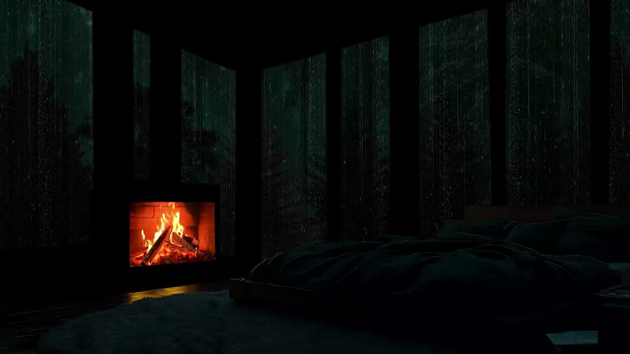 Listening to the sound of rain outside a warm cabin hidden deep in the woods
