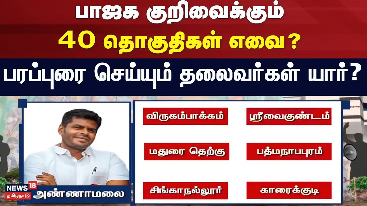 BJP Constituencies | பாஜக குறிவைக்கும் 40 தொகுதிகள் எவை? - பரப்புரை செய்யும் தலைவர்கள் யார்?