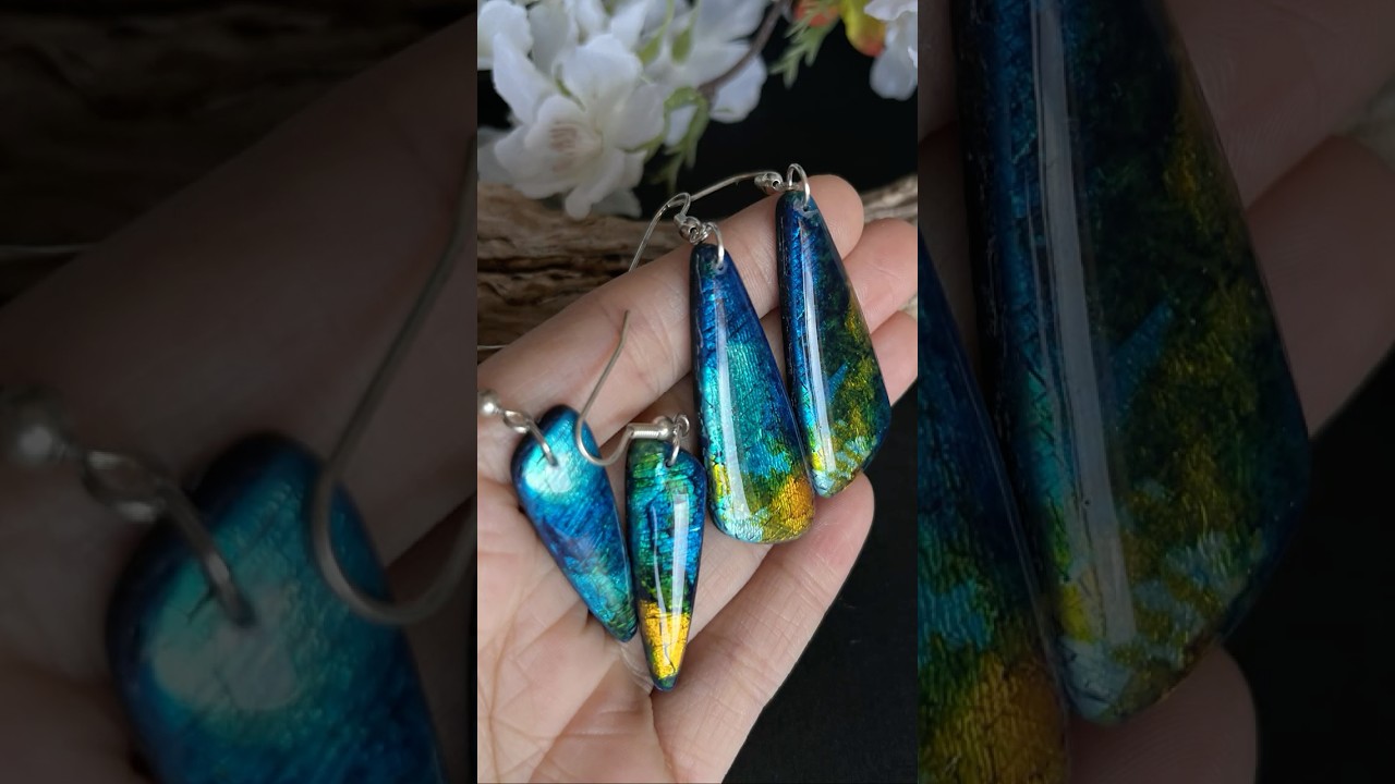 Metal Leaf & Alcohol Ink on Polymer Clay to Create Faux Labradorite Stone Earrings