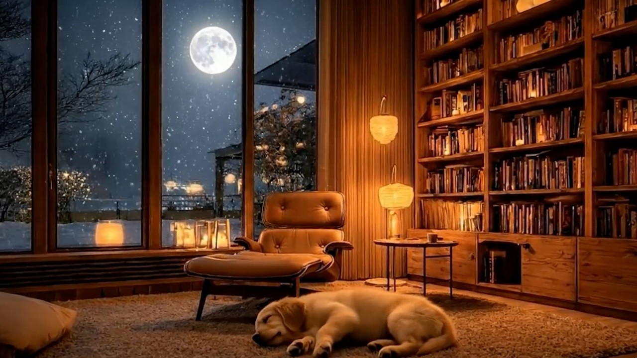 Deep Sleep Piano Music🌙: Quiet Winter Night with a Sleeping Puppy