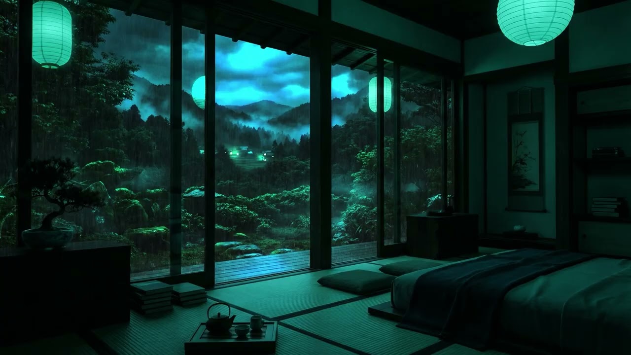 Peaceful Japanese Room Rain 🌧 (No Ads) | Cozy Night by the Garden for Deep Sleep