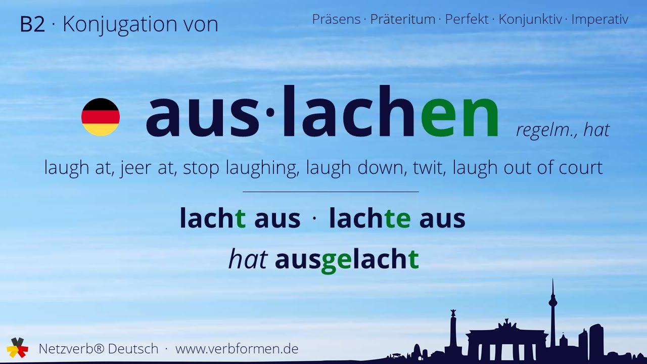 Konjugation des Verb &bdquo;auslachen&ldquo; - alle Zeitformen lernen, &Uuml;bersetzung, Tutorial