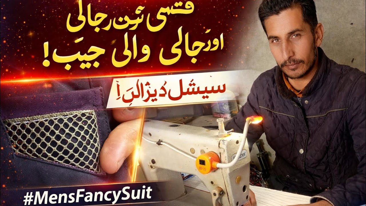 مردانہ قمیض کی فرنٹ جیب پر جالی اور جمک والے دھاگے سے ڈیزائن بنائیں 