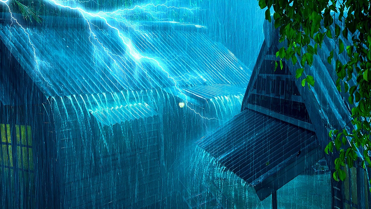 Alivia el Estrés con Lluvia Torrencial y Truenos en Techo de Metal por la Noche | Relájate