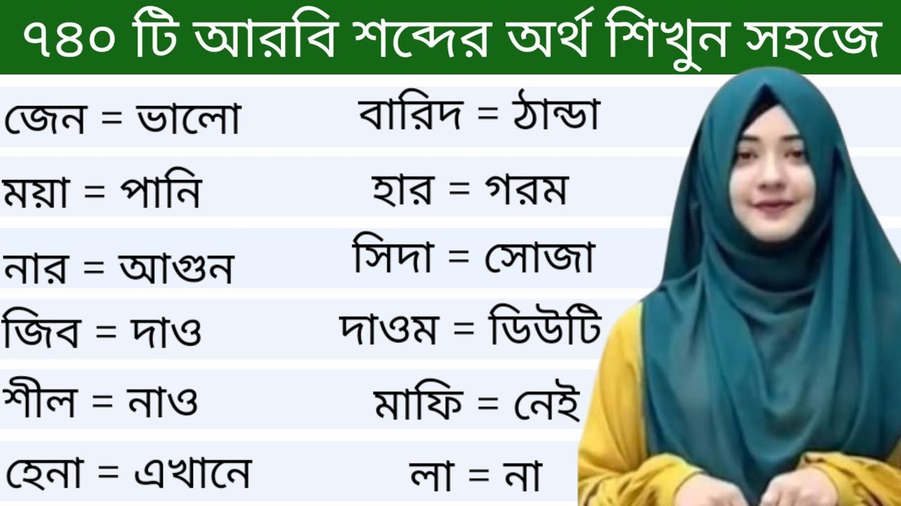 আরবি ভাষা শিক্ষা।। ৭৪০ টি আরবি শব্দের অর্থ শিখুন সহজে