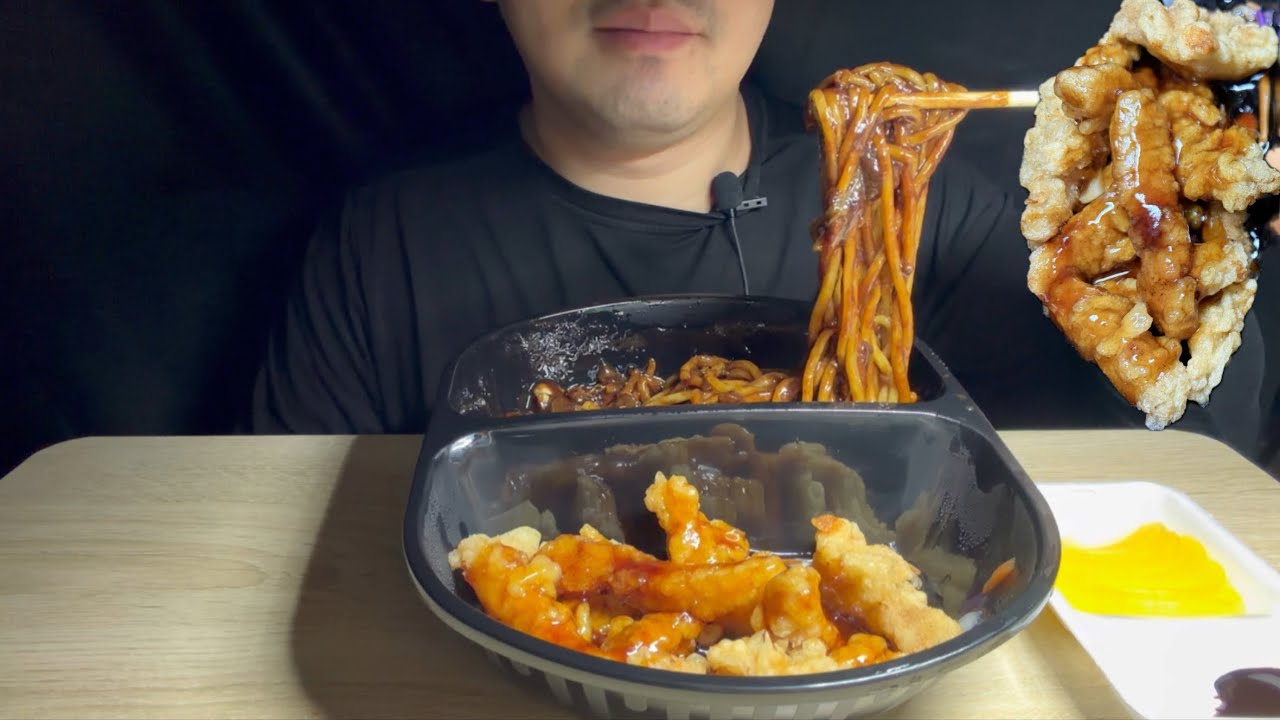 ASMR 짜장면 탕수육 탕짜면 먹방 Jajangmyeon & Tangsuyuk MUKBANG Korean Chinese Food Black bean noodles