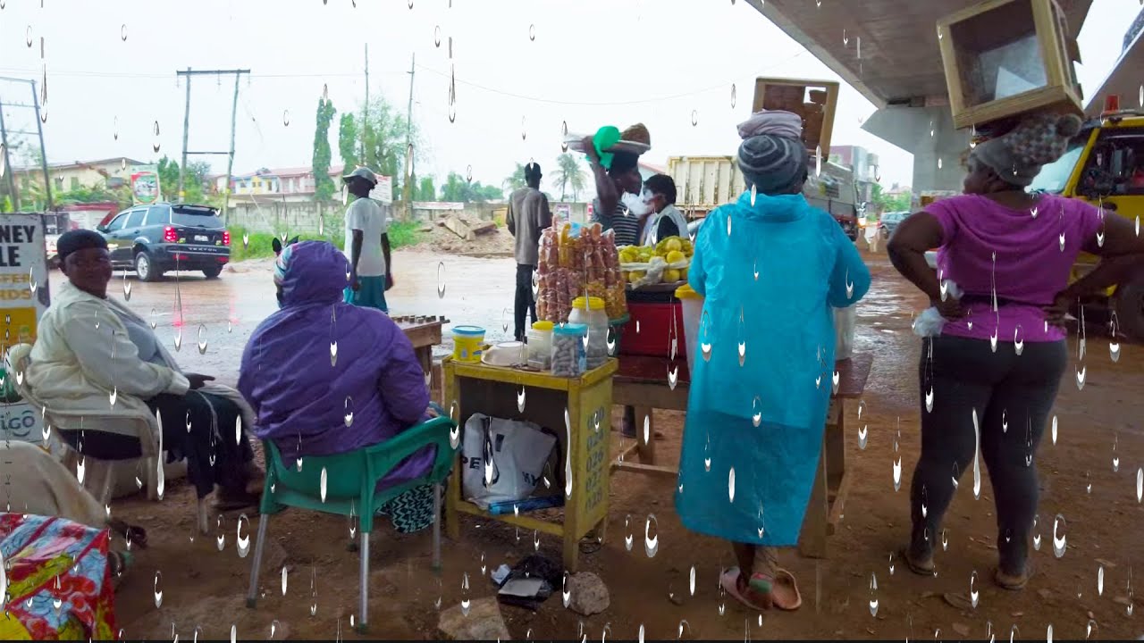 RAINS IN THE LOCAL COMMUNITY AND STREET FOOD GHANA ACCRA TESHIE NUNGUA