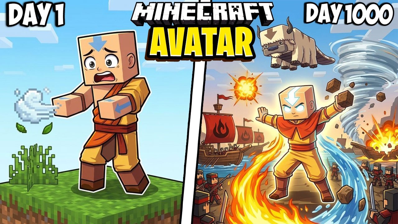 I Survived 1000 Days as AVATAR in Minecraft