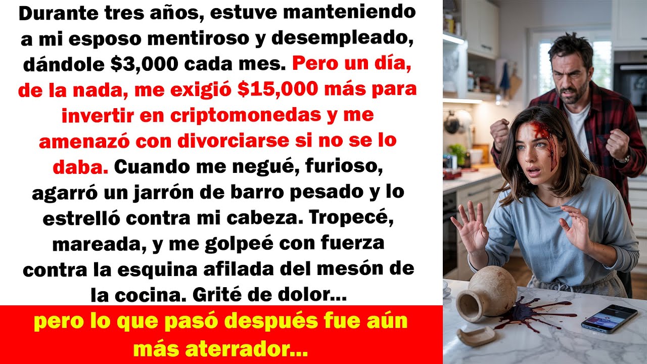 Mi esposo rompió un jarrón en mi cabeza por no darle $15,000 más — lo que vino después fue peor aún