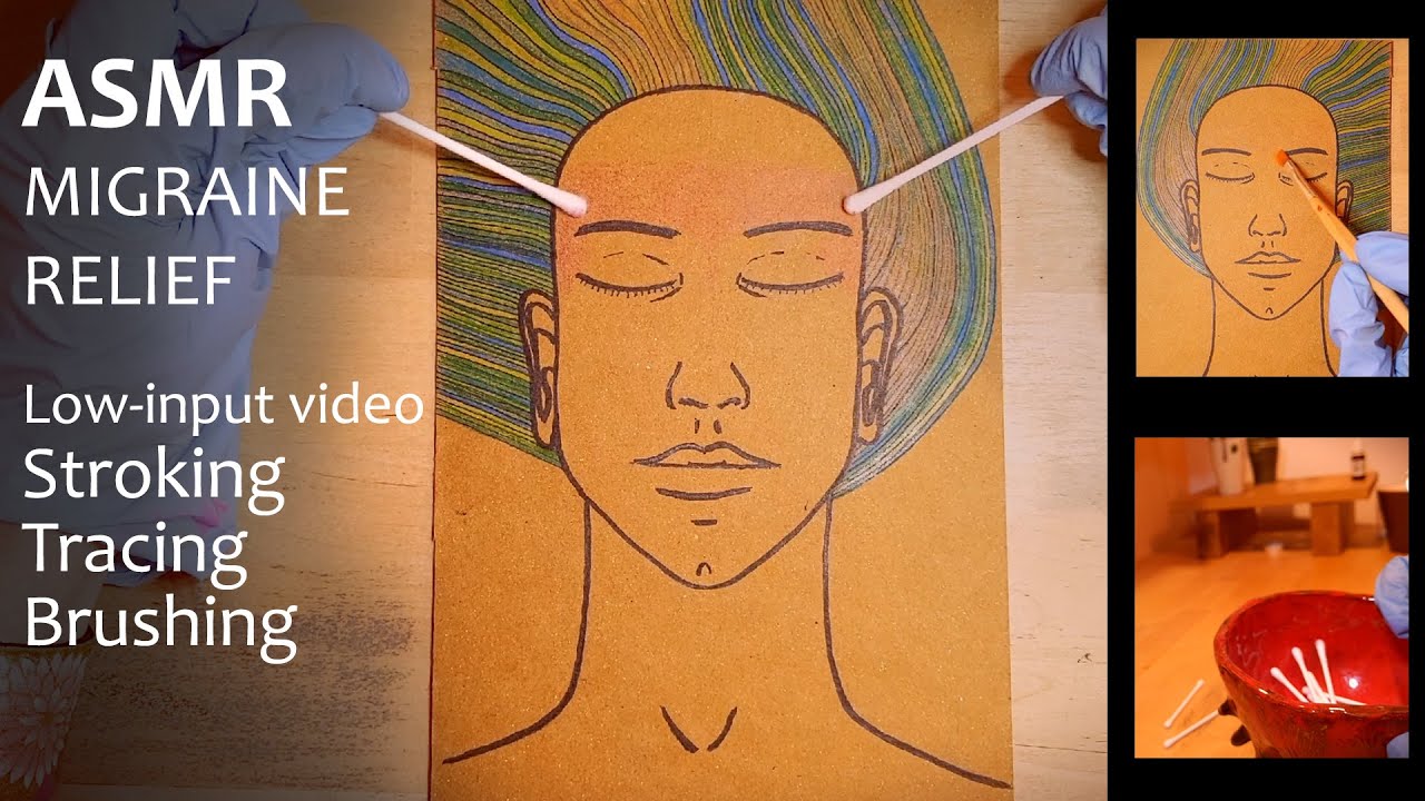 Headache Migraine relief. Slow ASMR no talking. Tracing you face with cotton swabs and gloves. Sleep