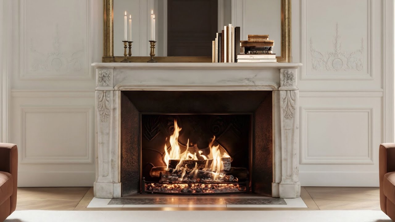 Elegant Parisian Fireplace Ambience | 1 Hour | Crackling Fire Sounds | No Music