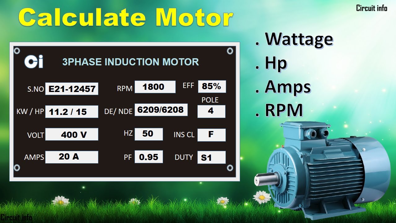 Calculation of Induction Motor  KW/ RPM / HP /Current /@Circuit info