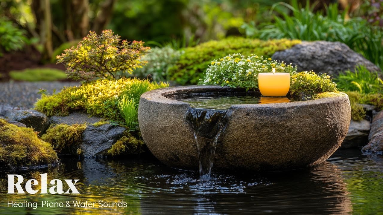Japanese Garden Soothing Water Sounds & Healing Piano 🌿 Calm Anxiety, Heal Mind & Sleep Better