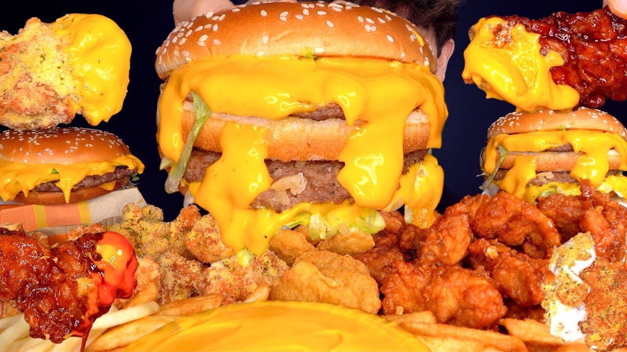 ASMR MUKBANG FRIED CHICKEN MCDONALDS BIG MAC BURGERS CHICKEN NUGGETS & FRIES | WITH CHEESE