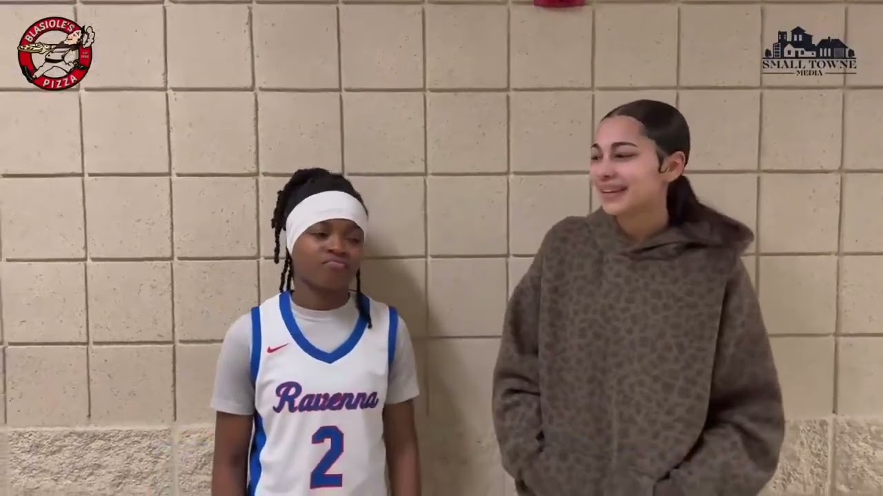 Ravenna Ravens Miriyah Sandifer, Jalysia Thompson & Coach Devante McKinney after their 52-21 win