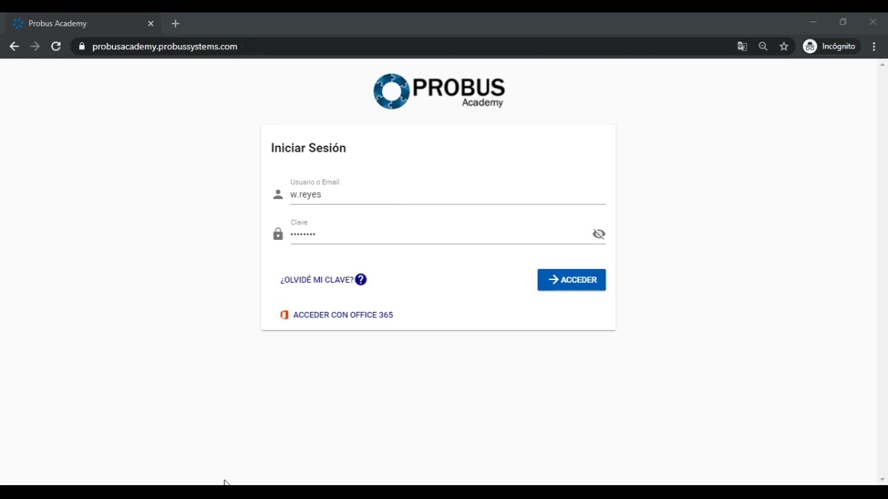 00 - Acceder a Probus Academy con las credenciales de Office 365