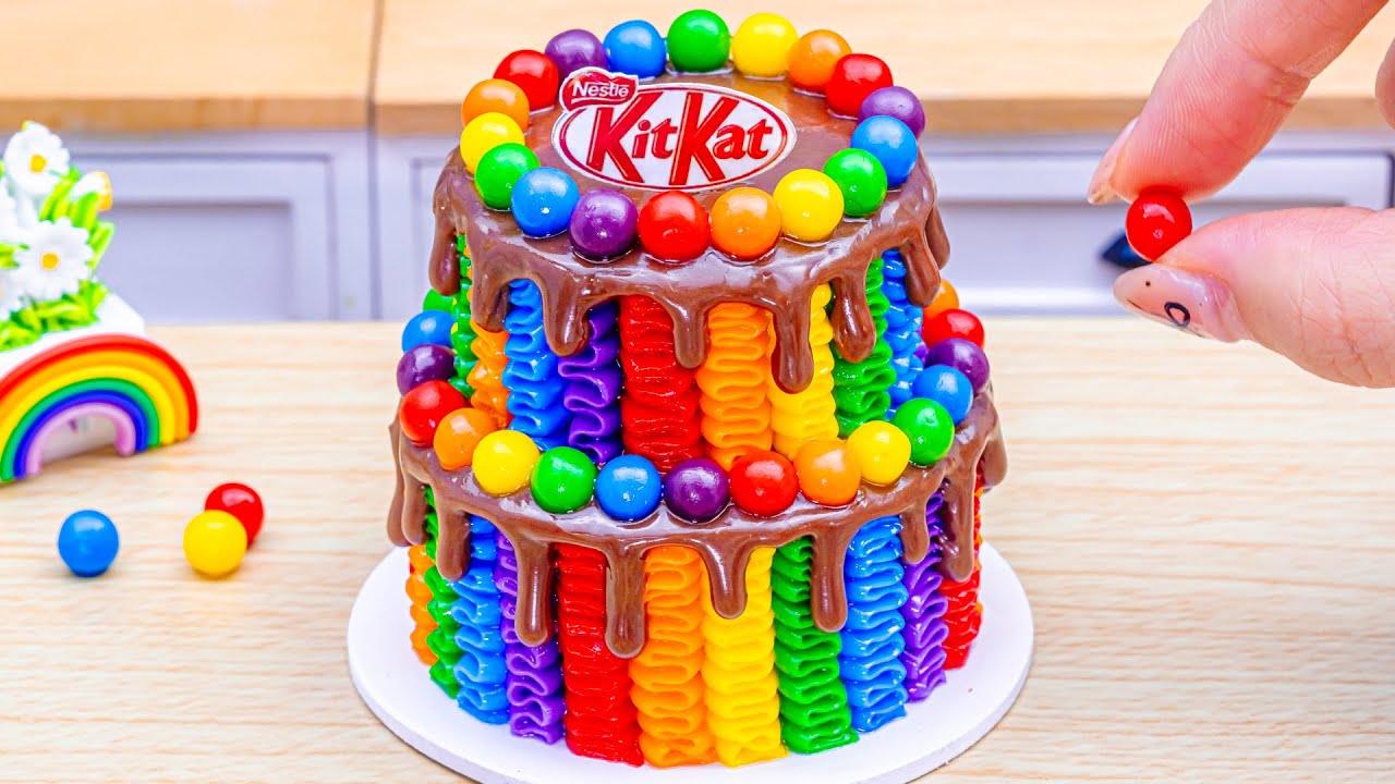 Miniature Rainbow Cake Recipe❤️Satisfying Melted Rainbow Chocolate Cake Decorating With Kitkat
