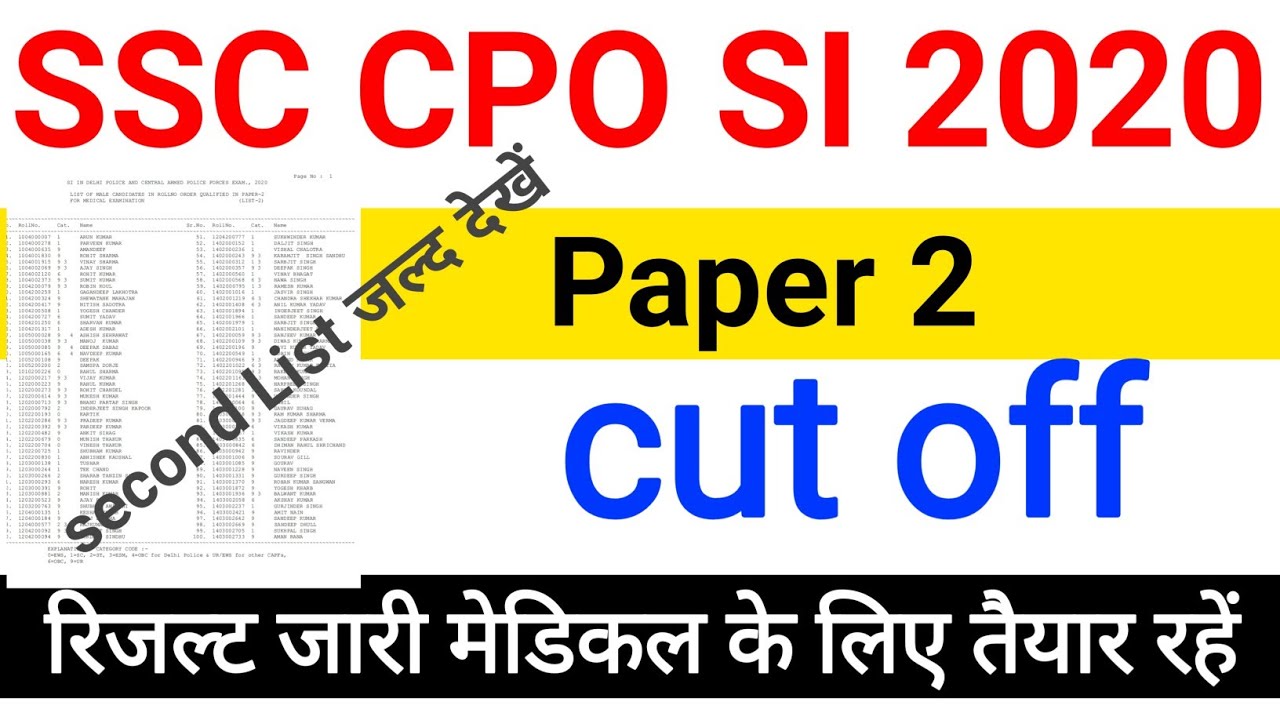 ssc cpo si paper 2 Cut off | SSC CPO SI 2020 paper 2 Result 2022