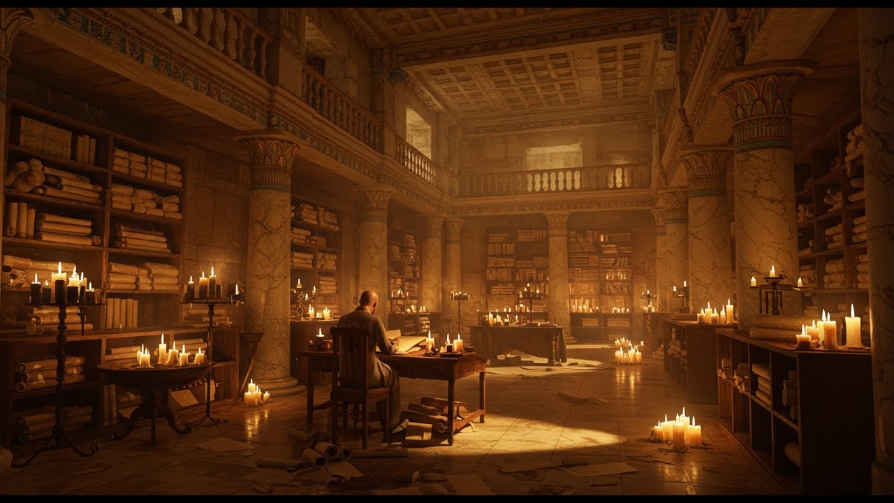 Ancient Library of Alexandria Ambience | Candlelight & Scrolls for Study and Relaxation