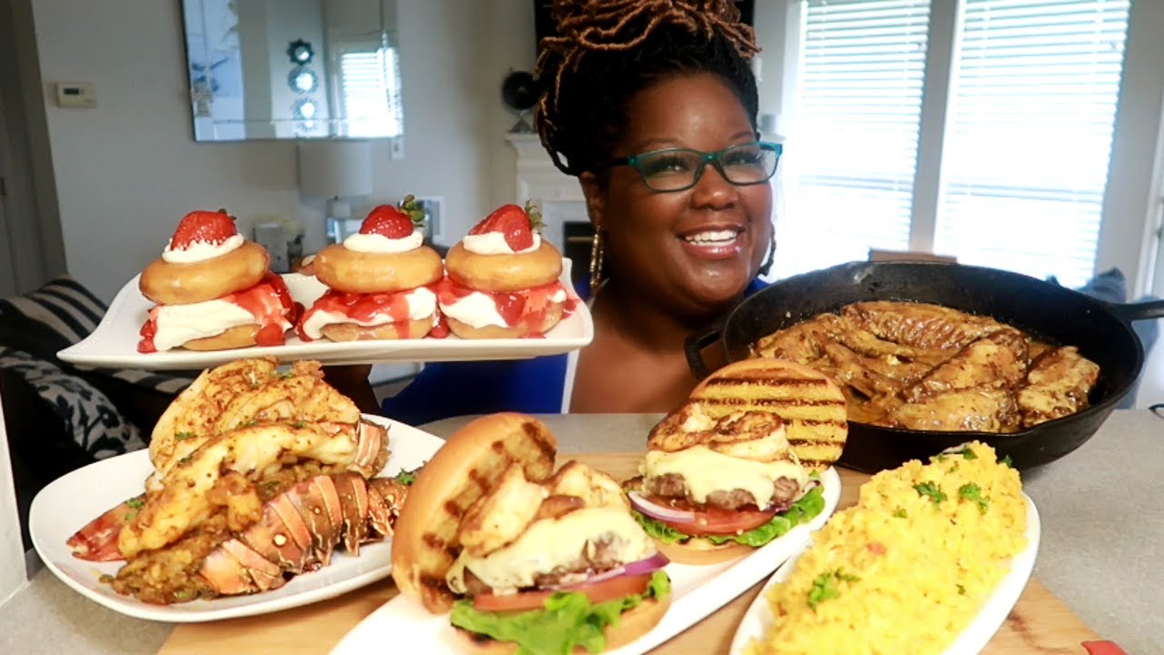 TOP 10 FAVORITE FOODS ON MY CHANNEL PART 1 OF 2 Stuffed Lobster Tail Cajun Shrimp Burger And More