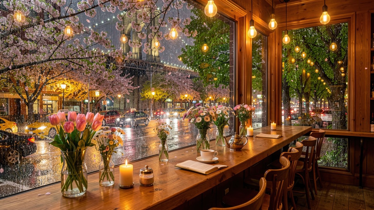 Rainy Evening Café Jazz ☕ Warm Window Ambience with Smooth Piano Jazz for Study & Relax