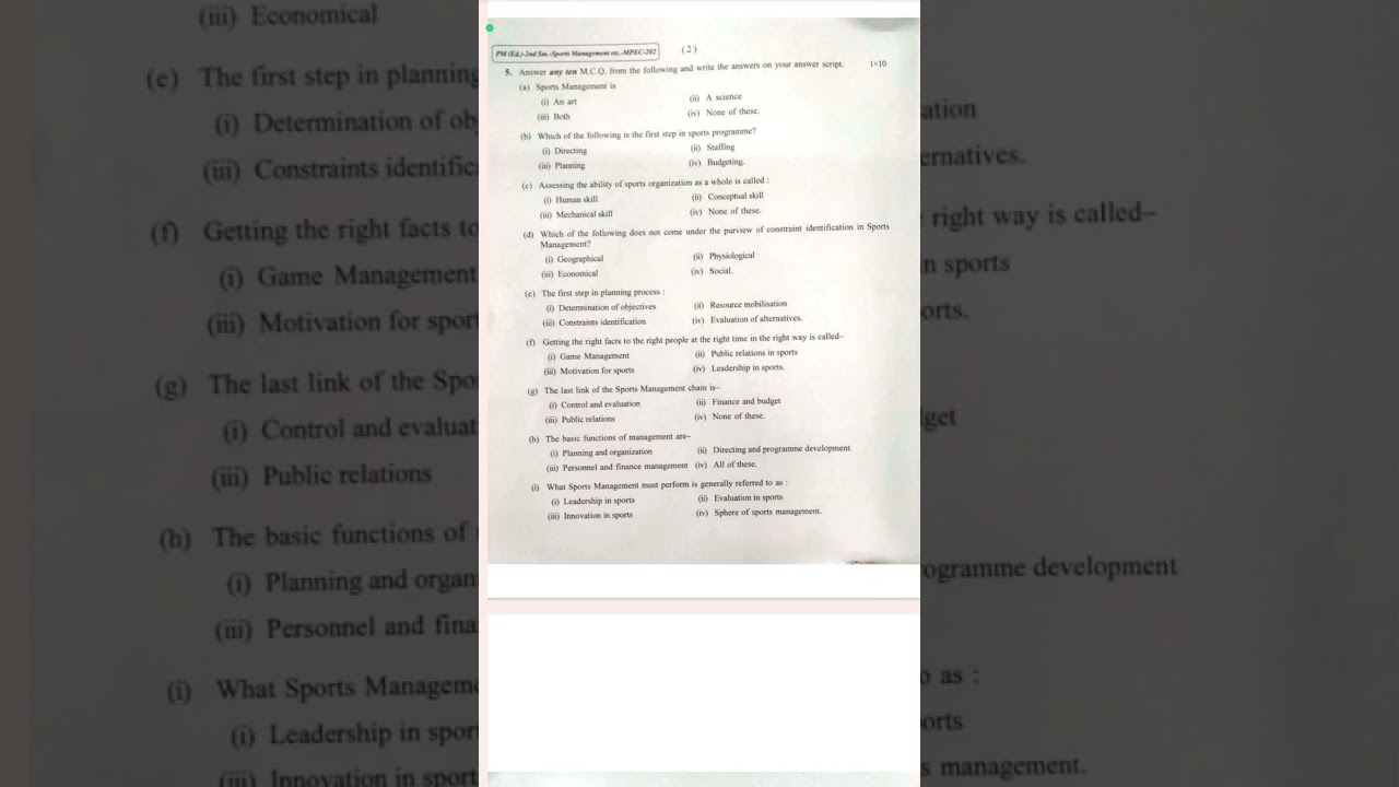 Sports management & curriculum design in phyedu #mped #previousyearquestions #physicaleducation #yt