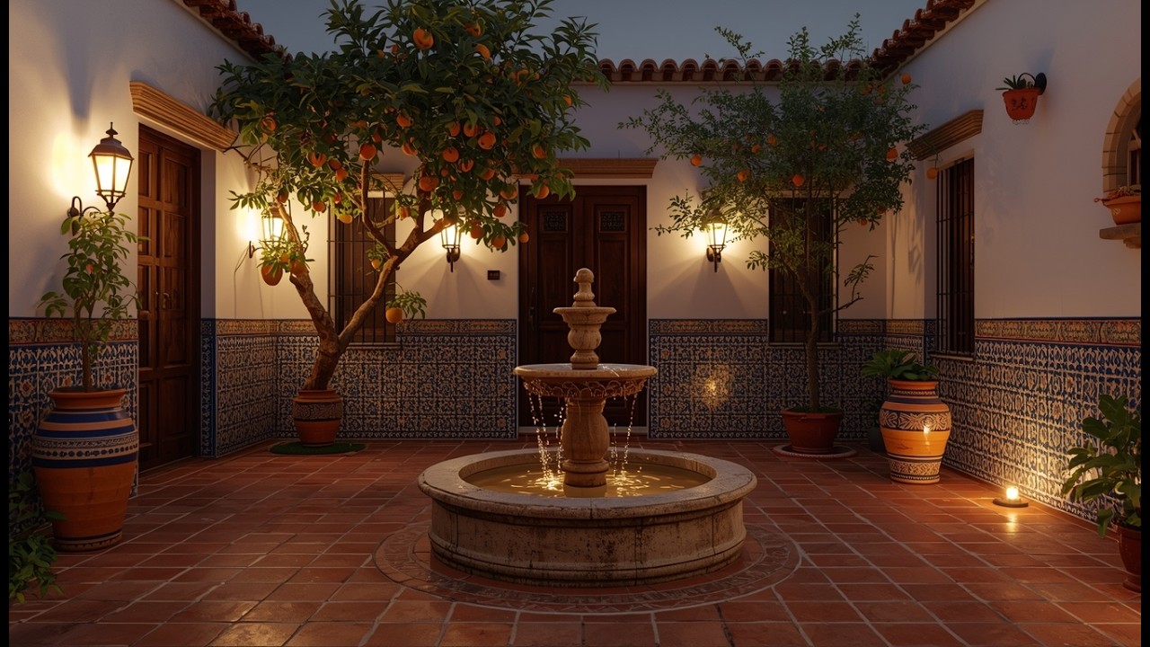 Relaxing Spanish Courtyard Patio - 2.5 Hours of Gentle Guitar & Fountain Ambience