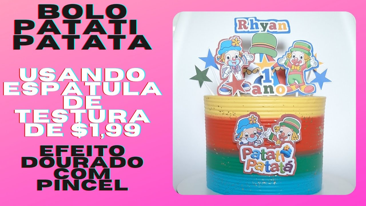 bolo Patati Patata| bolo tricolor |usando espatula de testura| detalhes dourado |Pamela bolos Pais
