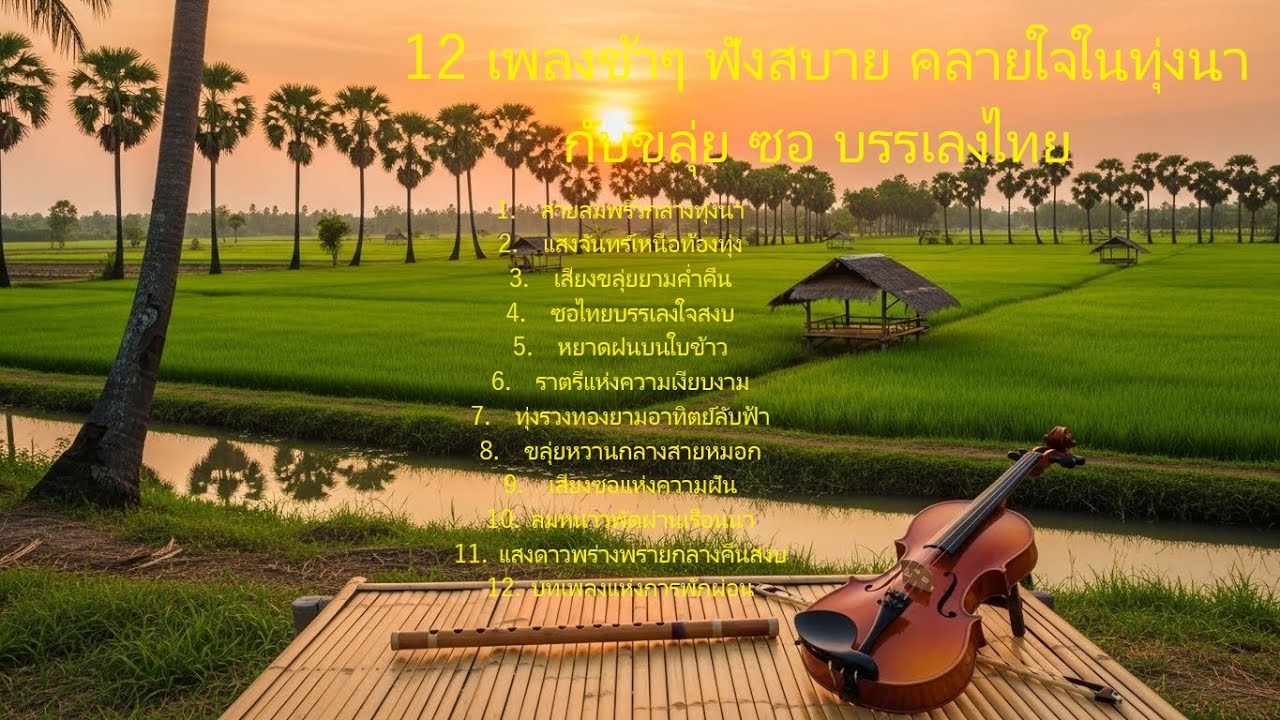 12 เพลงช้าๆ ฟังสบาย คลายใจในทุ่งนา | ขลุ่ยซอ บรรเลงไทย | เพลงลูกทุ่งบรรเลงฟังสบาย ผ่อนคลาย