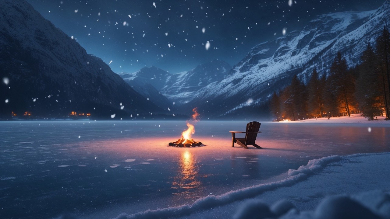 3 Hours of Piano for Sleep — Frozen Lake Campfire & Deep Winter Calm