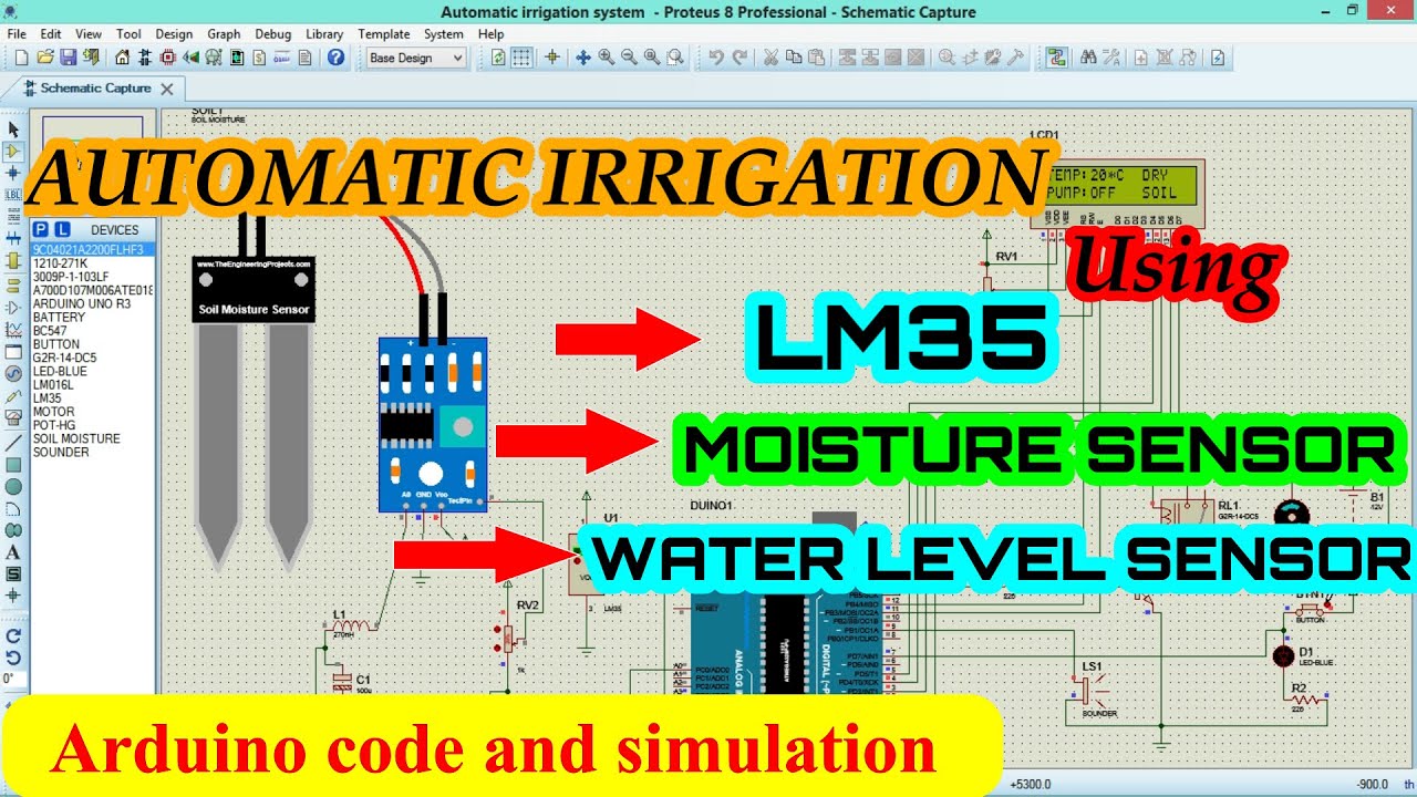 Automatic Irrigation system using Arduino ,moisture sensor, water level and temperature sensor