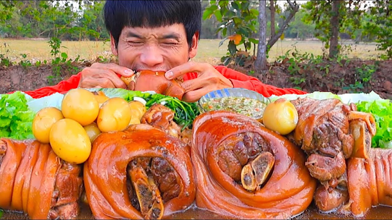 ขาหมูพะโล้จิ้มซีฟู๊ดแกล้มผักสดดองแซ่บคักอีหลีครับพี่น้องMUKBANG EATING SHOW/โก้อีสานพาแดก