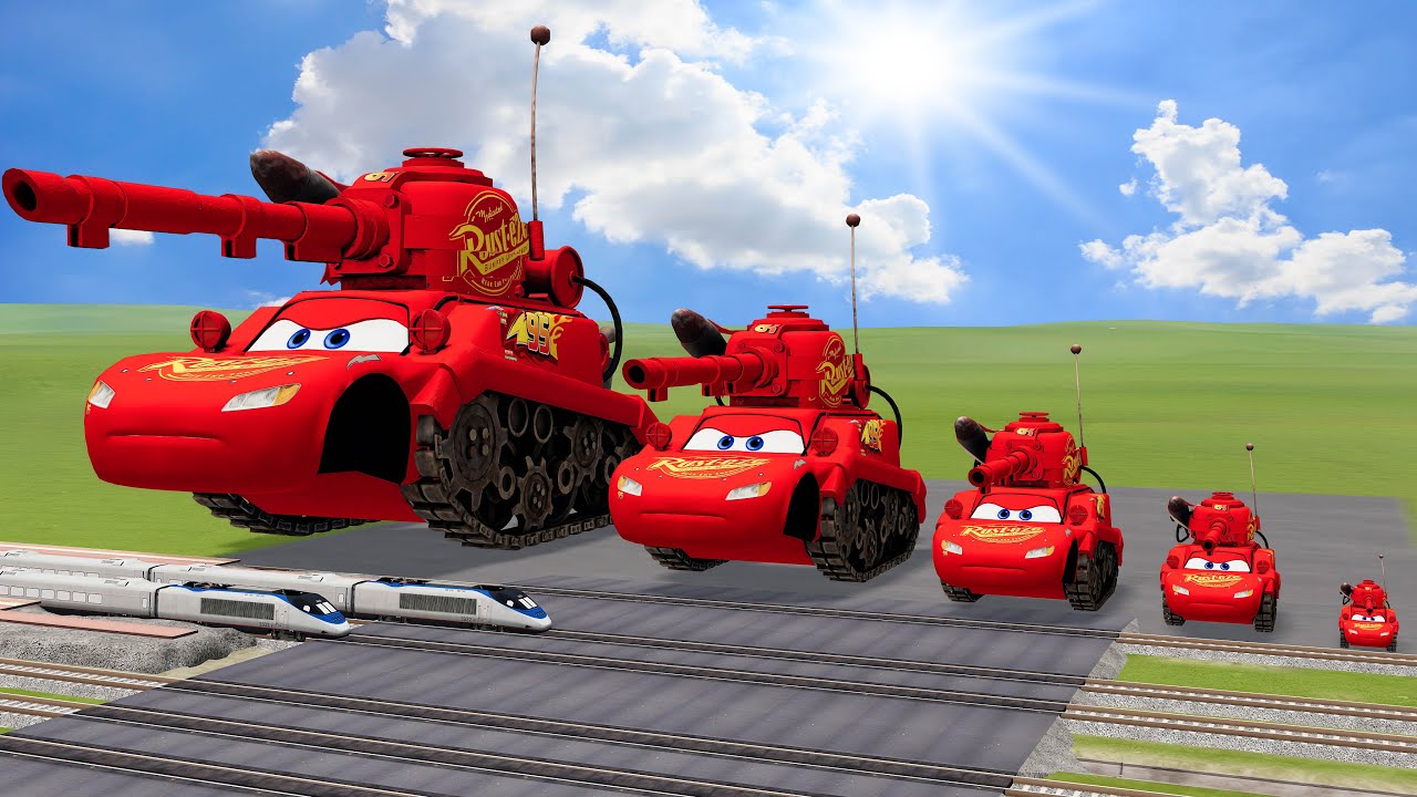 Big & Small Tank Lightning Mcqueen vs Train Thomas | BeamNG.Drive