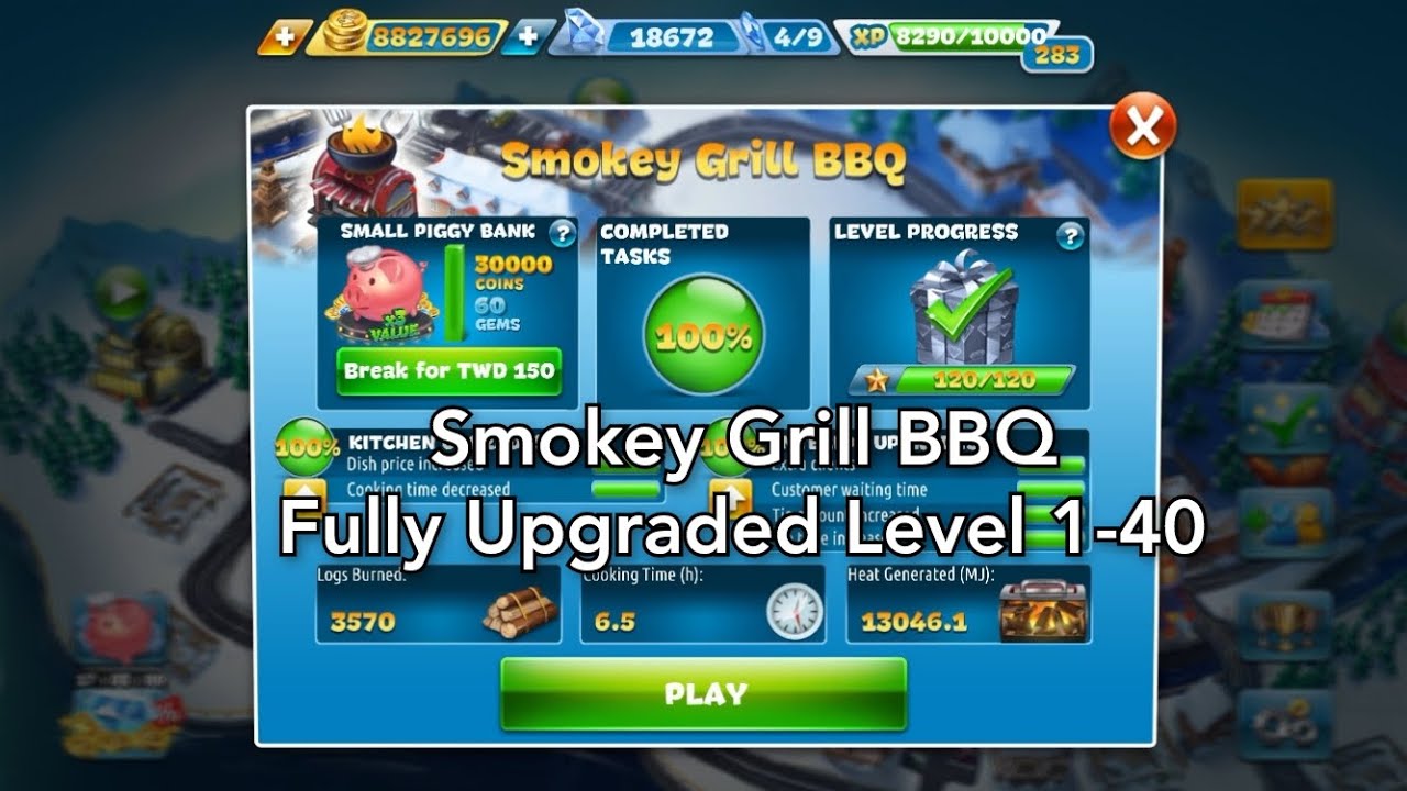Cooking Fever-Smokey Grill BBQ Level 1-40 (3 Stars) Fully Upgraded