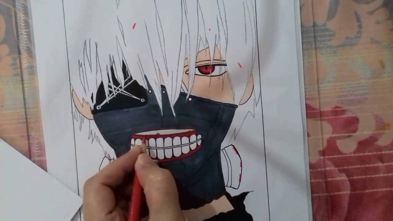 How to draw and color Kaneki Ken from Tokyo ghoul كيف ترسم و تلون كانيكي كان من توكيو غول #anime